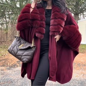 Wine colored Faux Fur cape